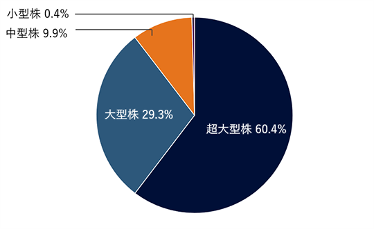 超大型株60.4%、大型株29.3%、中型株9.9%、小型株0.4%。