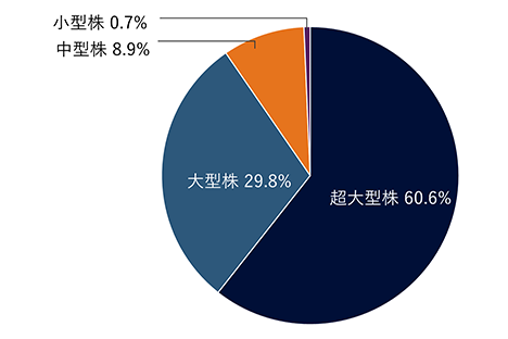 超大型株60.4%、大型株29.3%、中型株9.9%、小型株0.4%。