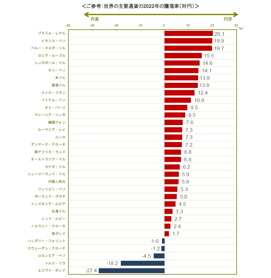 【図表】ご参考：世界の主要通貨の2022年の騰落率（対円）